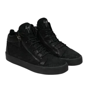 High Top Sneakers Black Croc Embossed Logo Zipper