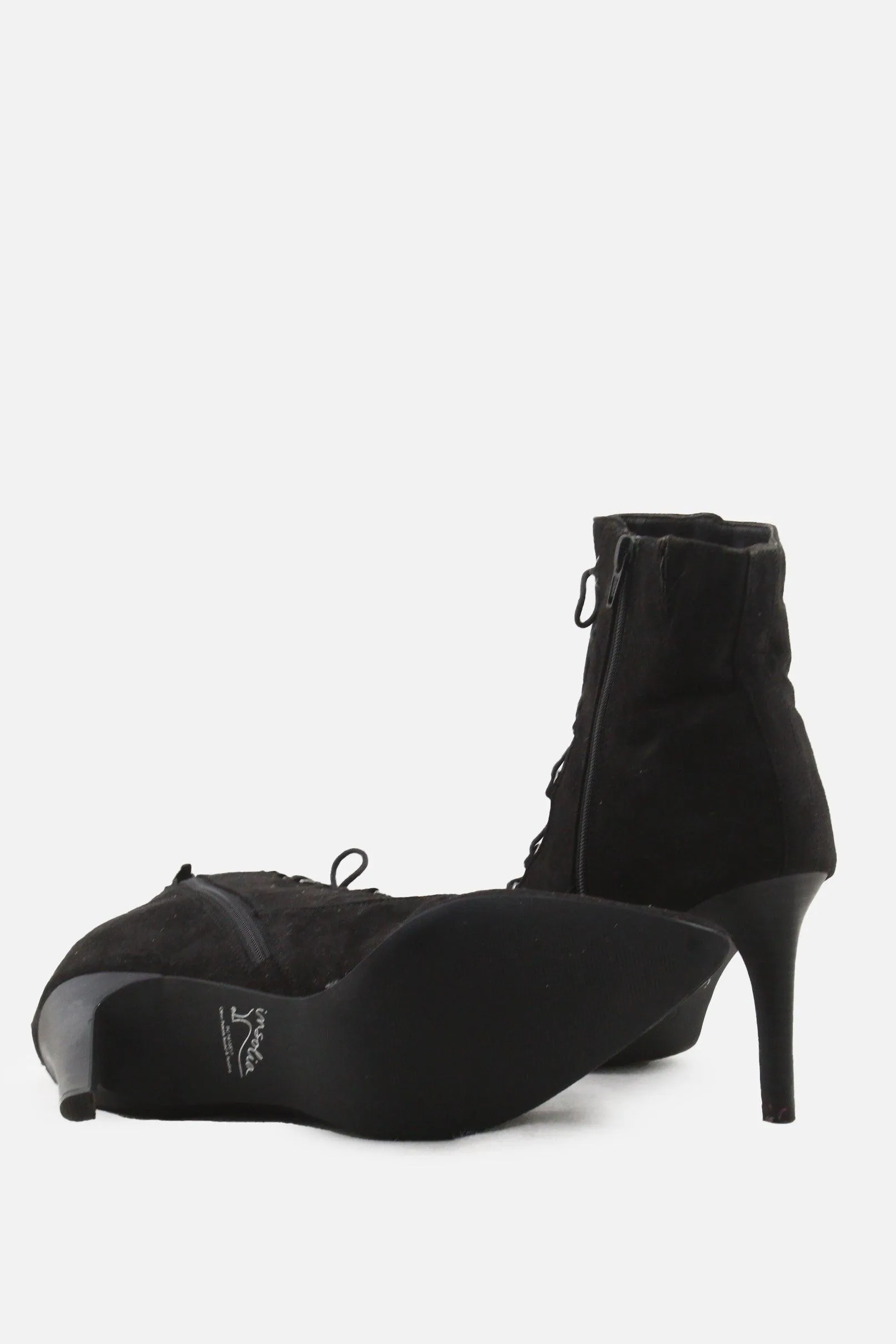 Insolia Zipper Laces Stilettos Heels Ankle  Boots | Suede