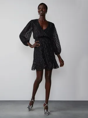 Long Sleeve Ruffle Lurex Mini Dress
