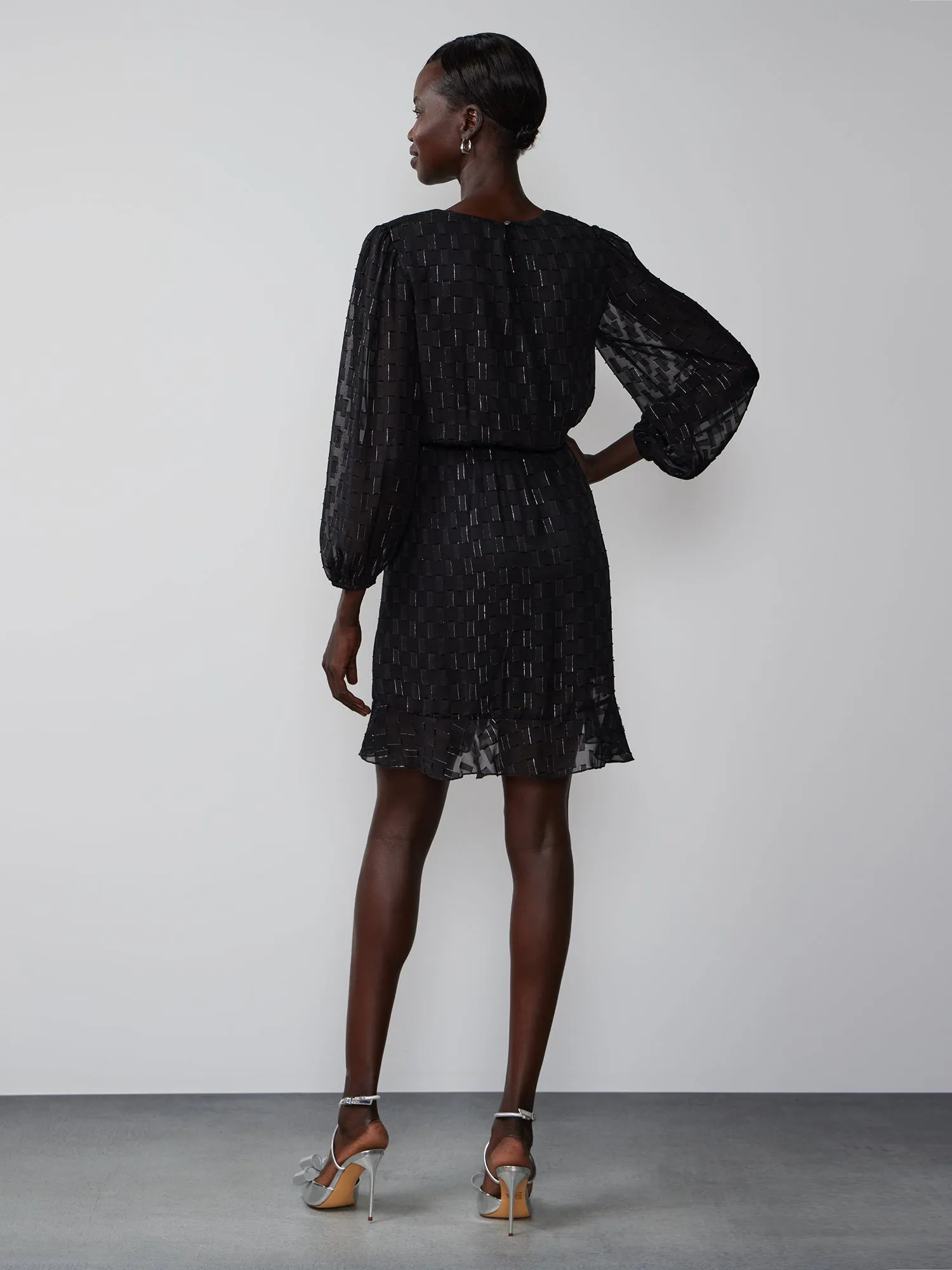 Long Sleeve Ruffle Lurex Mini Dress