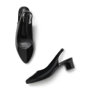 Marc Loire Pointed Toe Block Heel Fashion Sandal for Women (Black, 6)