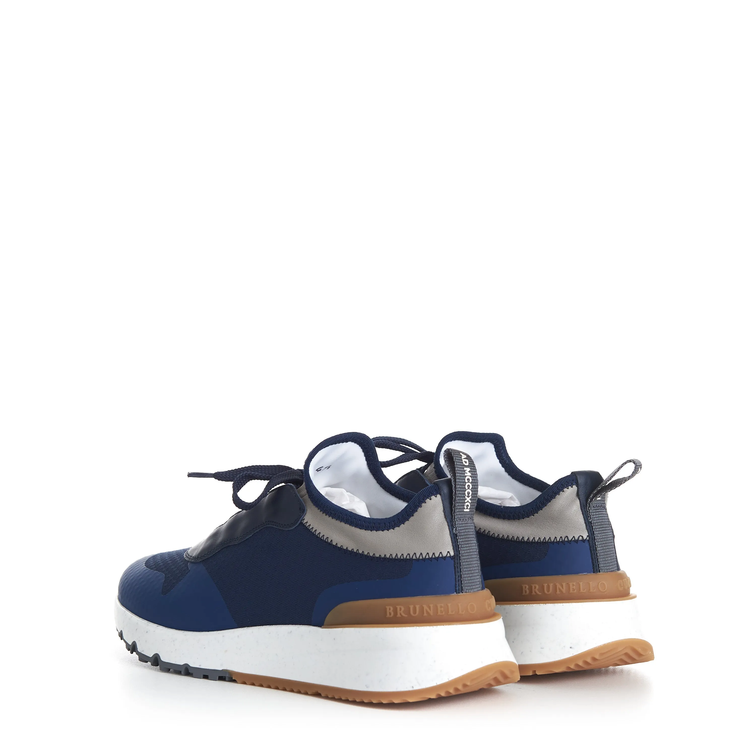 Navy Blue Low Top Runners Sneakers - Lace Up, Textured, Textile & Leather
