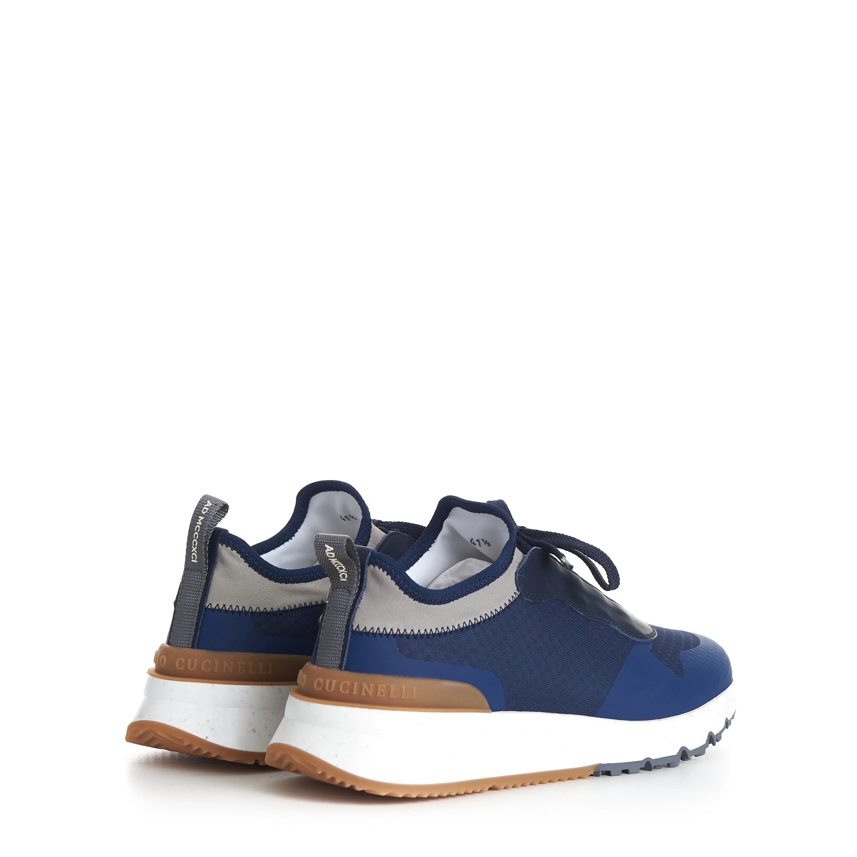 Navy Blue Low Top Runners Sneakers - Lace Up, Textured, Textile & Leather