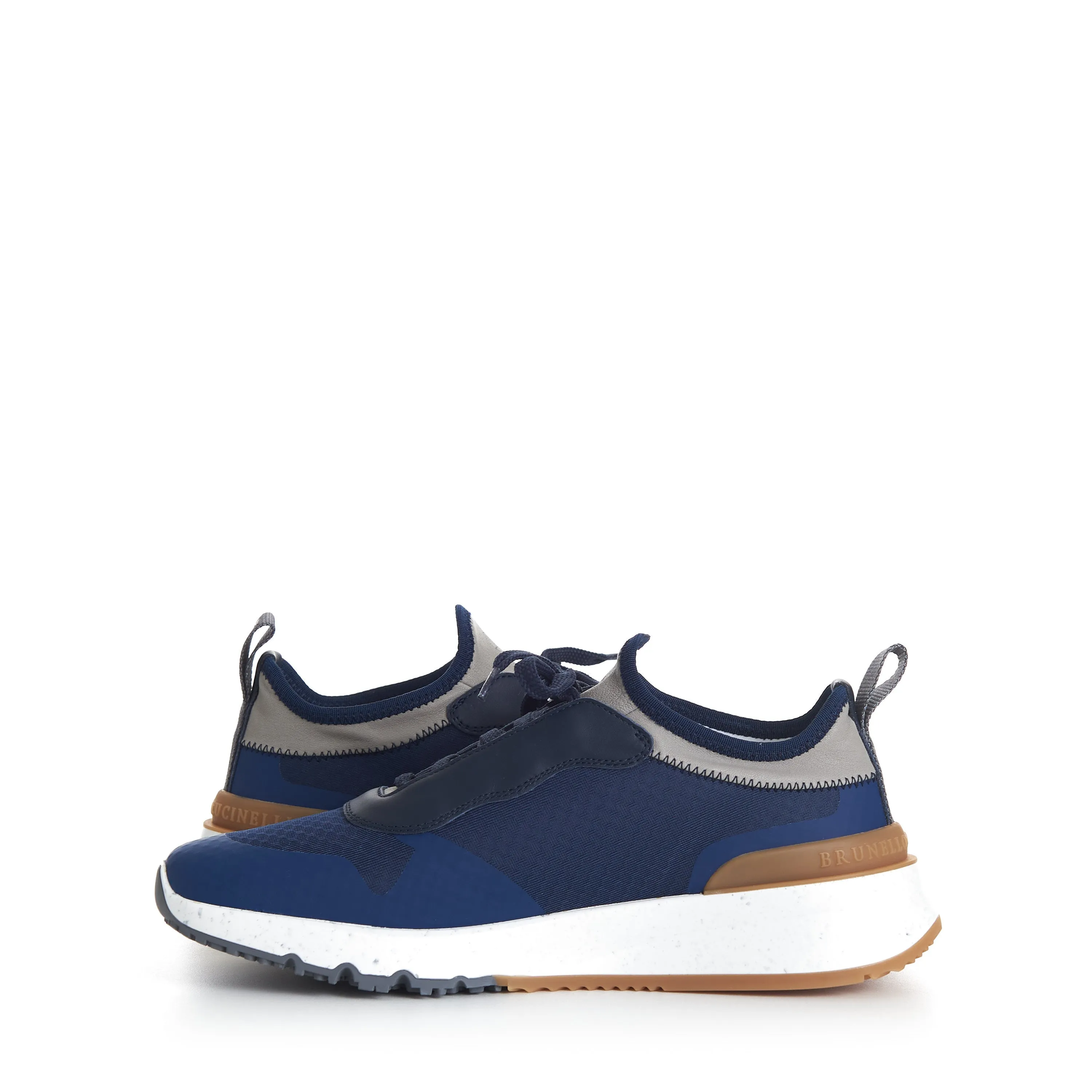 Navy Blue Low Top Runners Sneakers - Lace Up, Textured, Textile & Leather