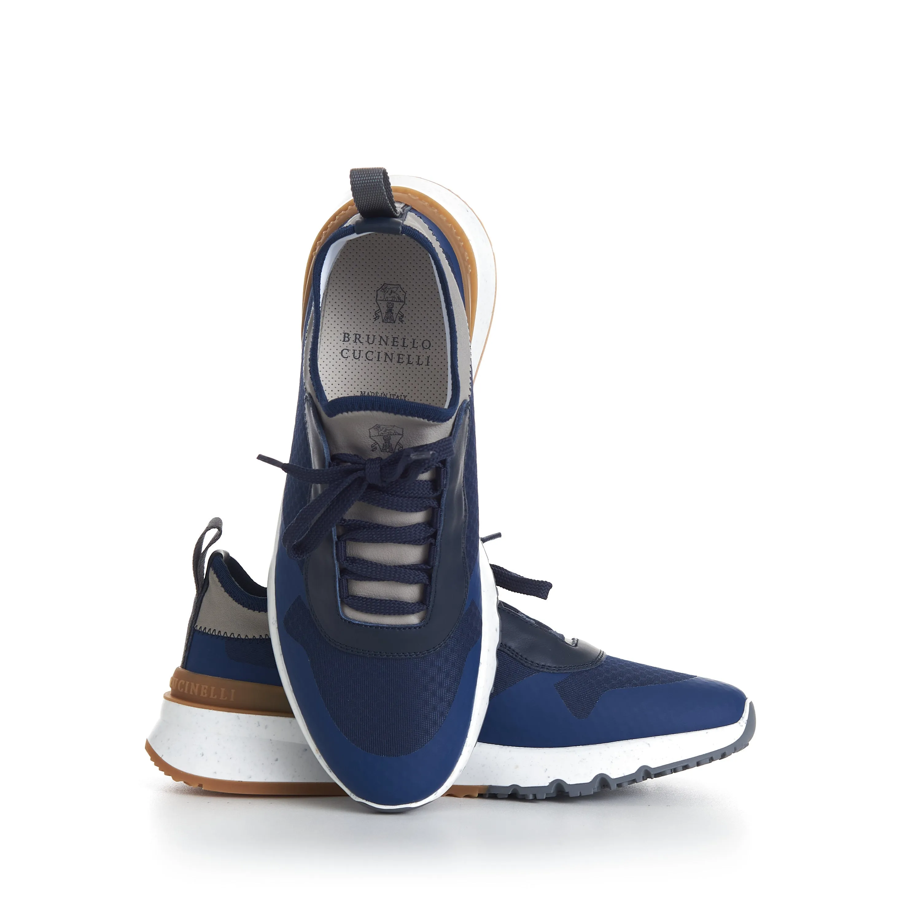 Navy Blue Low Top Runners Sneakers - Lace Up, Textured, Textile & Leather