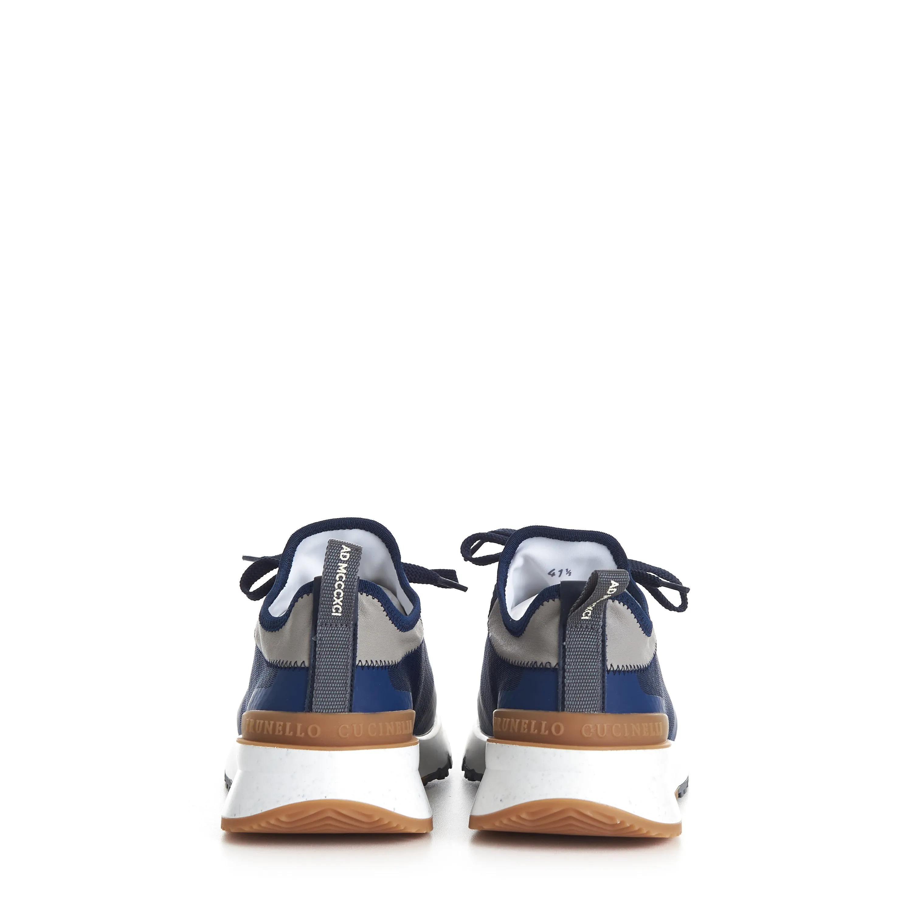 Navy Blue Low Top Runners Sneakers - Lace Up, Textured, Textile & Leather