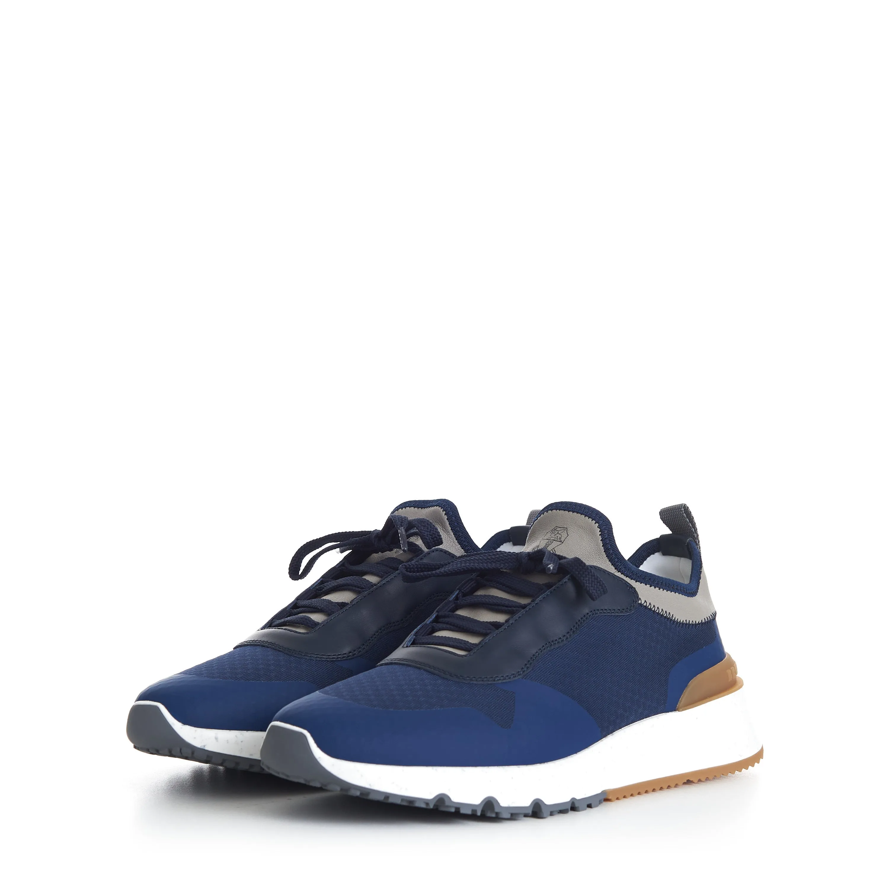Navy Blue Low Top Runners Sneakers - Lace Up, Textured, Textile & Leather