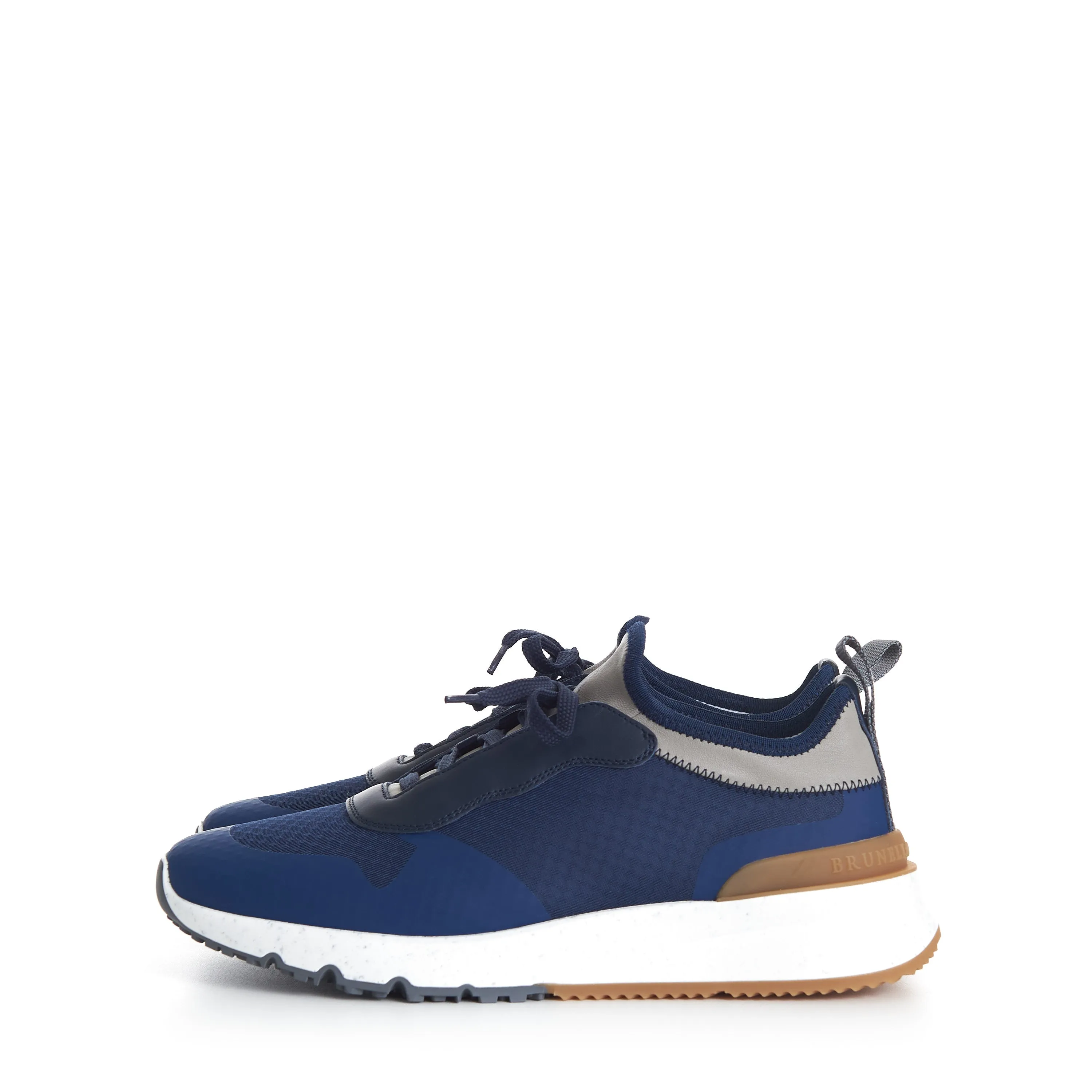 Navy Blue Low Top Runners Sneakers - Lace Up, Textured, Textile & Leather