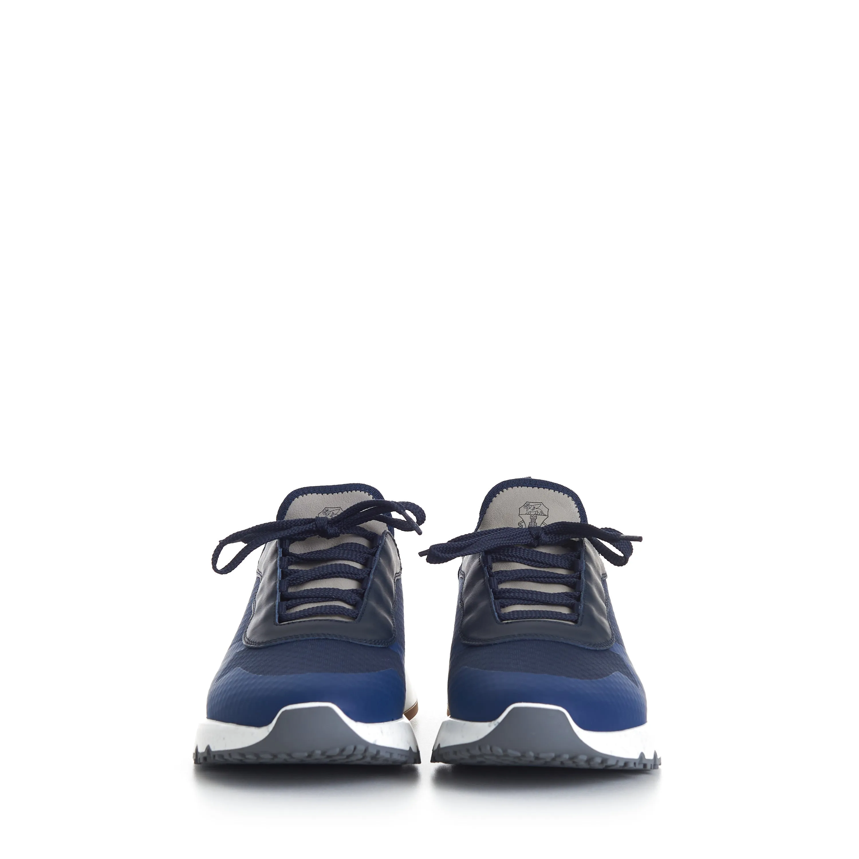 Navy Blue Low Top Runners Sneakers - Lace Up, Textured, Textile & Leather