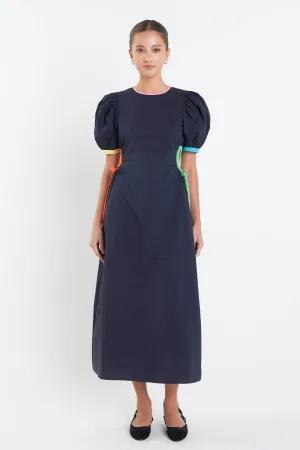 Navy Color Block Midi Dress