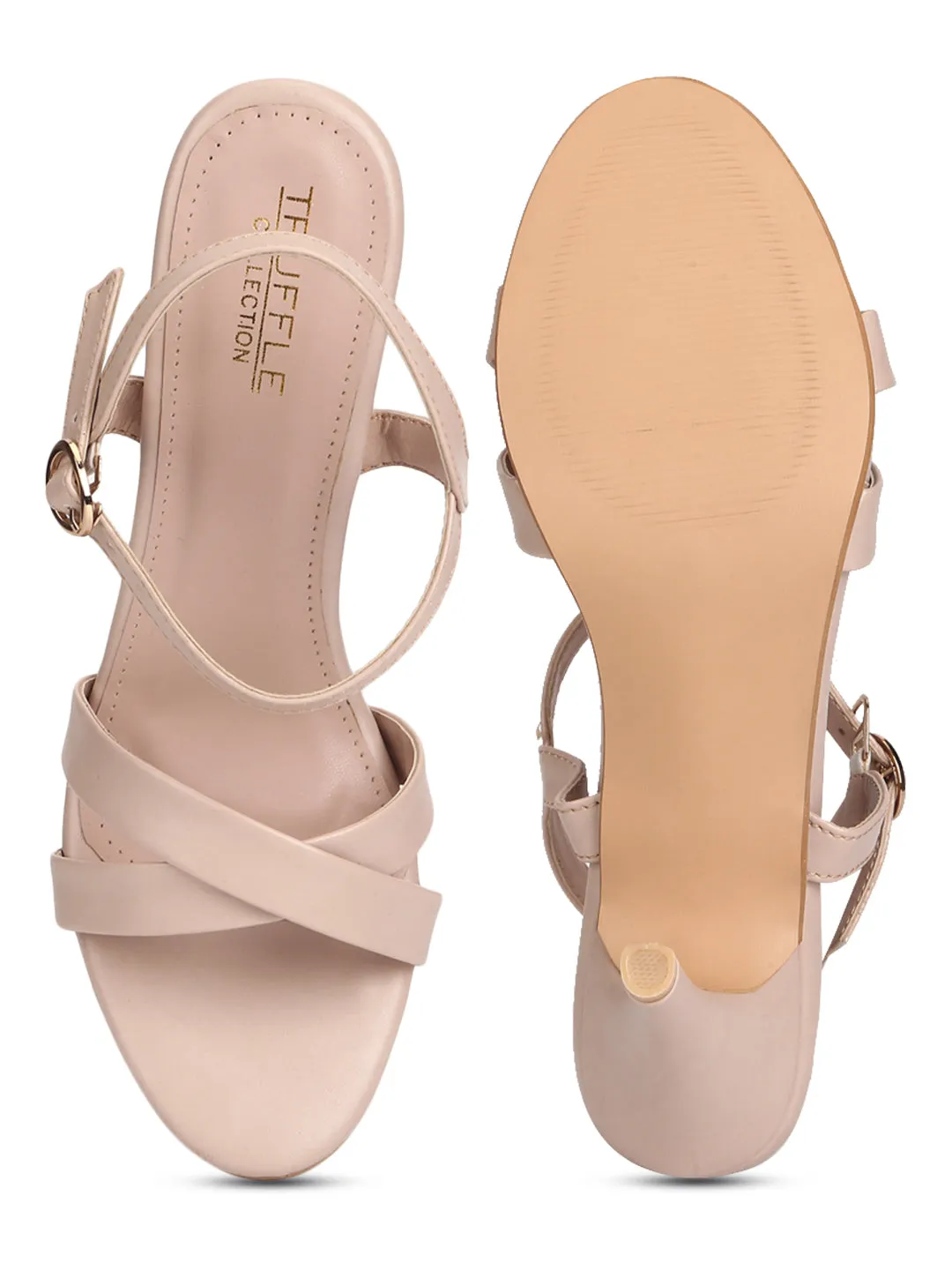 Nude PU Round Toe Stilettos With Ankle Strap