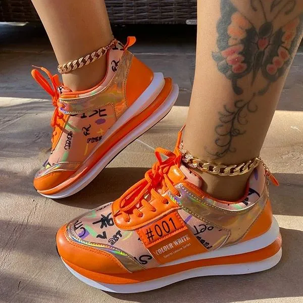 Personalized Graffiti Stitching Orange Sneakers