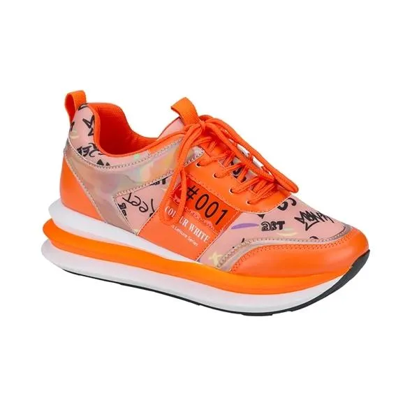 Personalized Graffiti Stitching Orange Sneakers