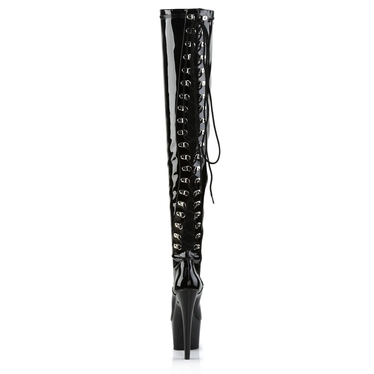 Platform Rear Lace Up Thigh High Boots Black