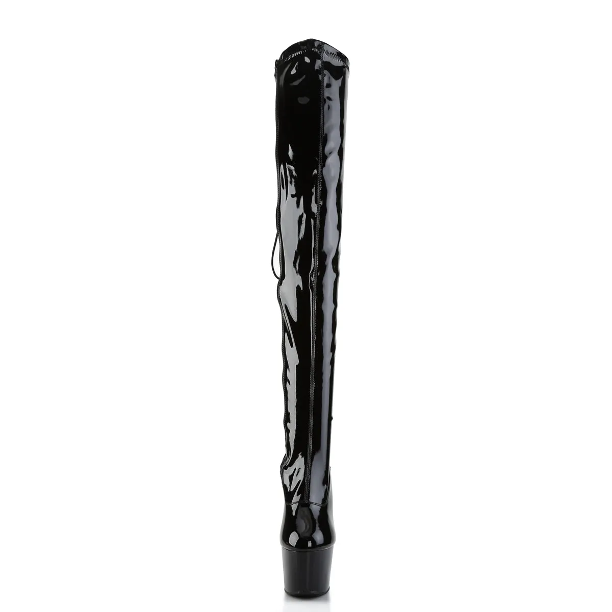 Platform Rear Lace Up Thigh High Boots Black