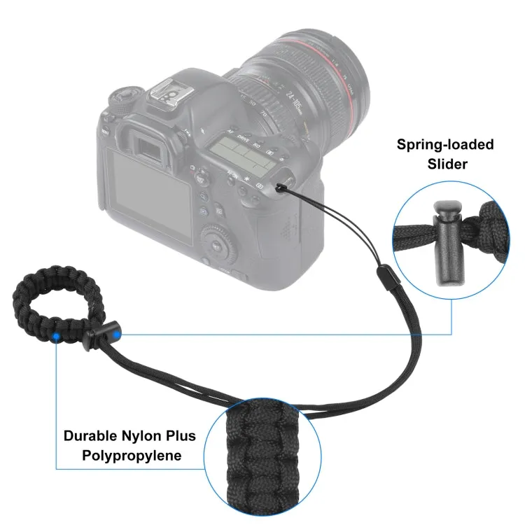 PULUZ Braided Sport Anti-lost Camera Adjustable Wrist Strap (Black)