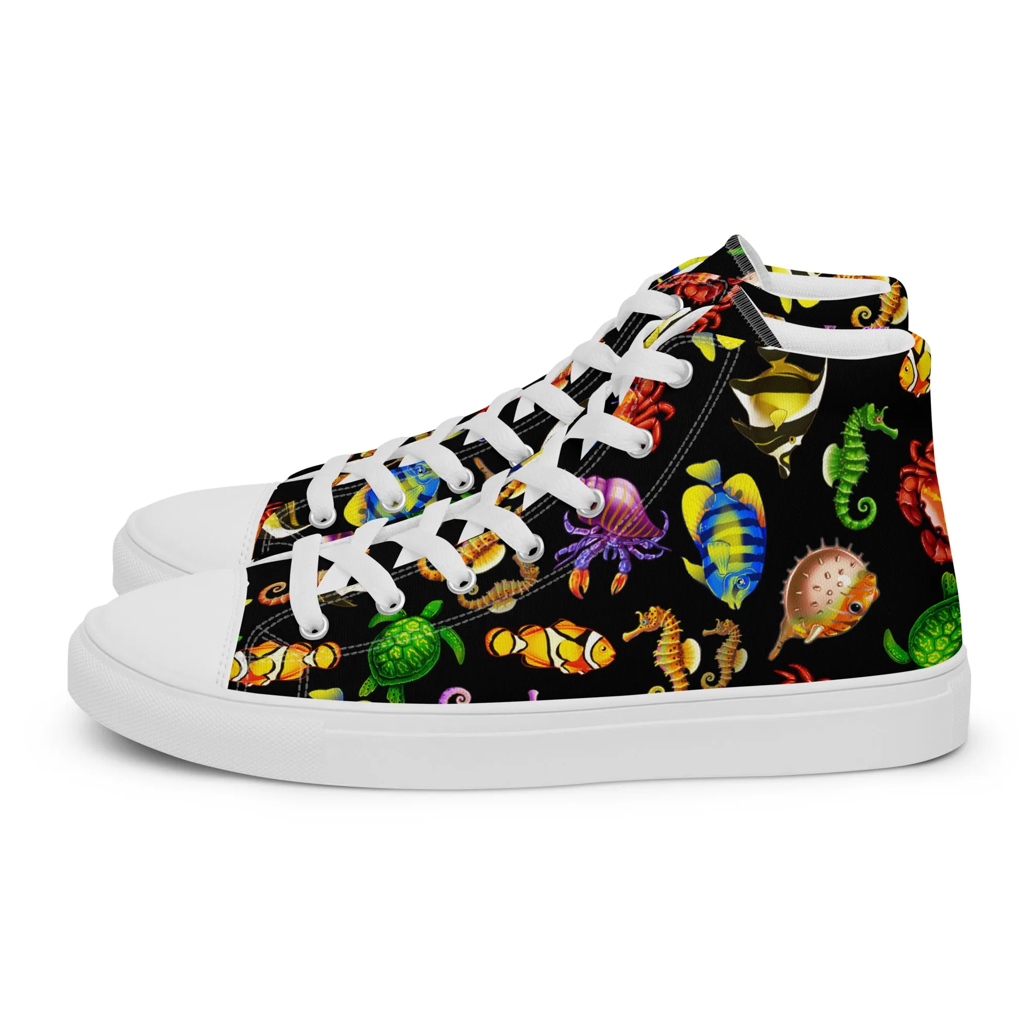 Rainbow Sea Black - Women's High Top Canvas Shoes