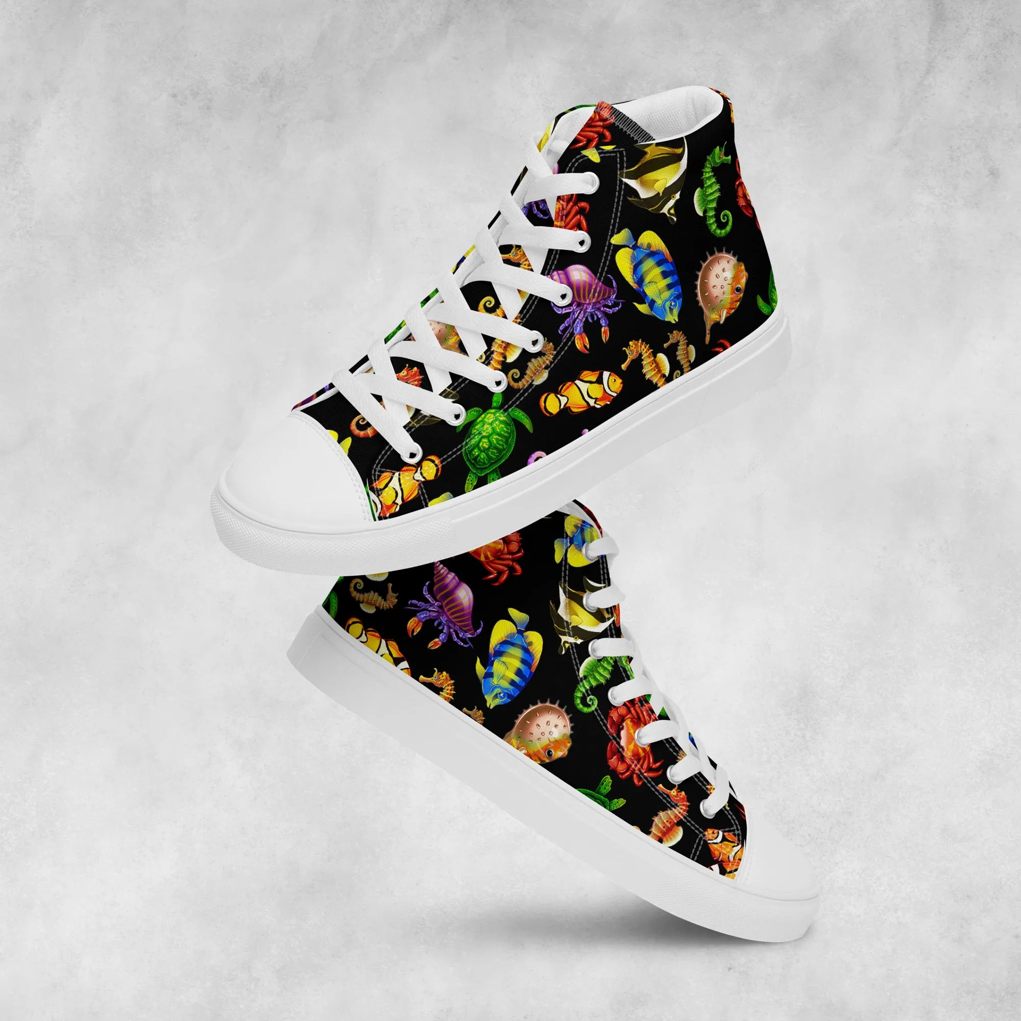 Rainbow Sea Black - Women's High Top Canvas Shoes