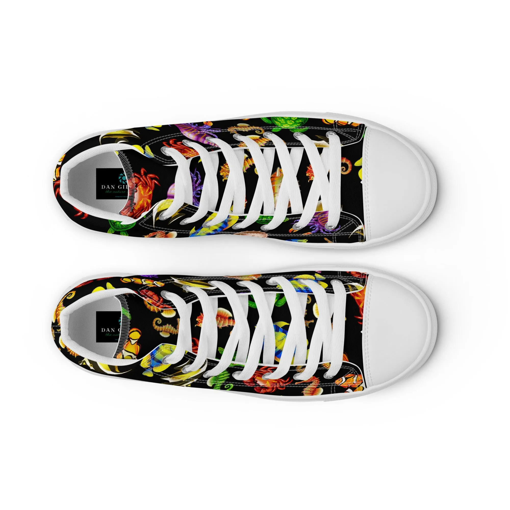 Rainbow Sea Black - Women's High Top Canvas Shoes
