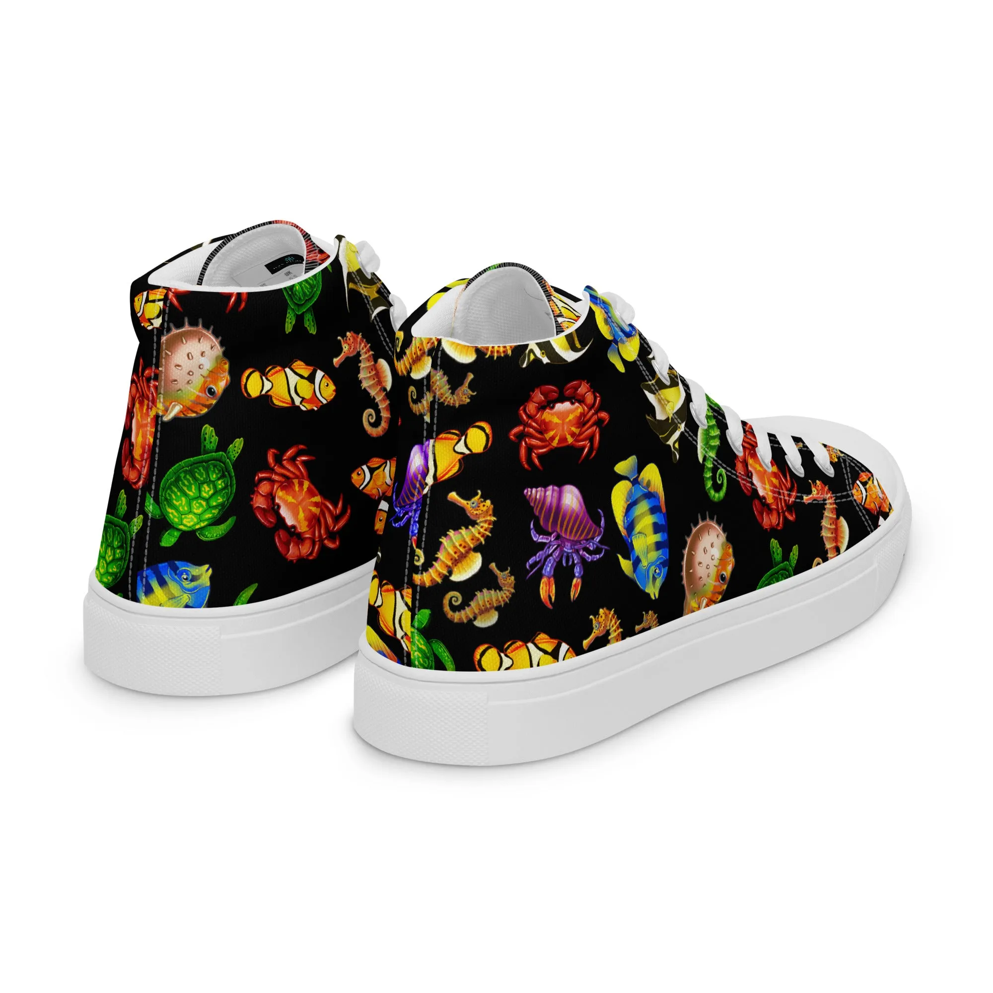 Rainbow Sea Black - Women's High Top Canvas Shoes