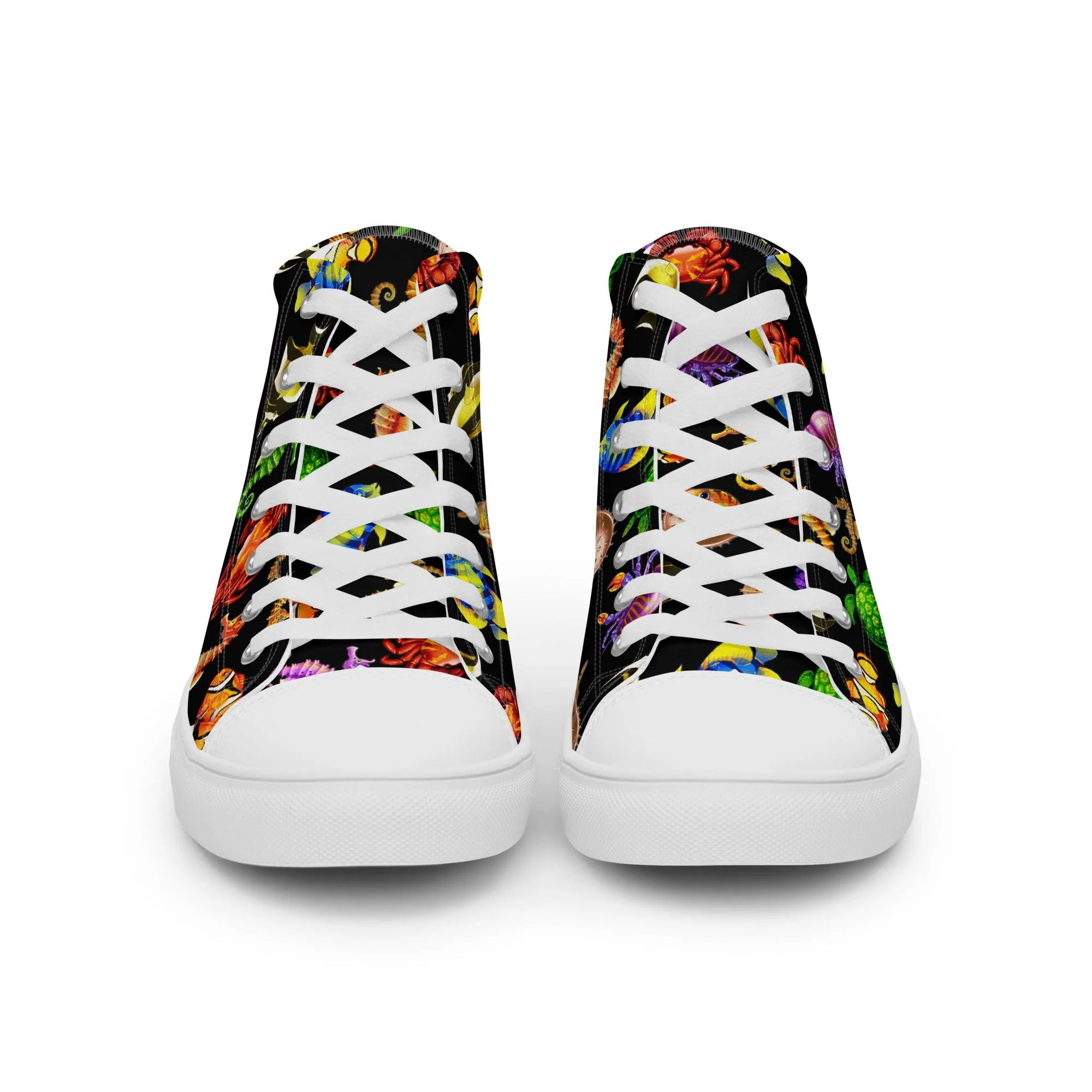 Rainbow Sea Black - Women's High Top Canvas Shoes