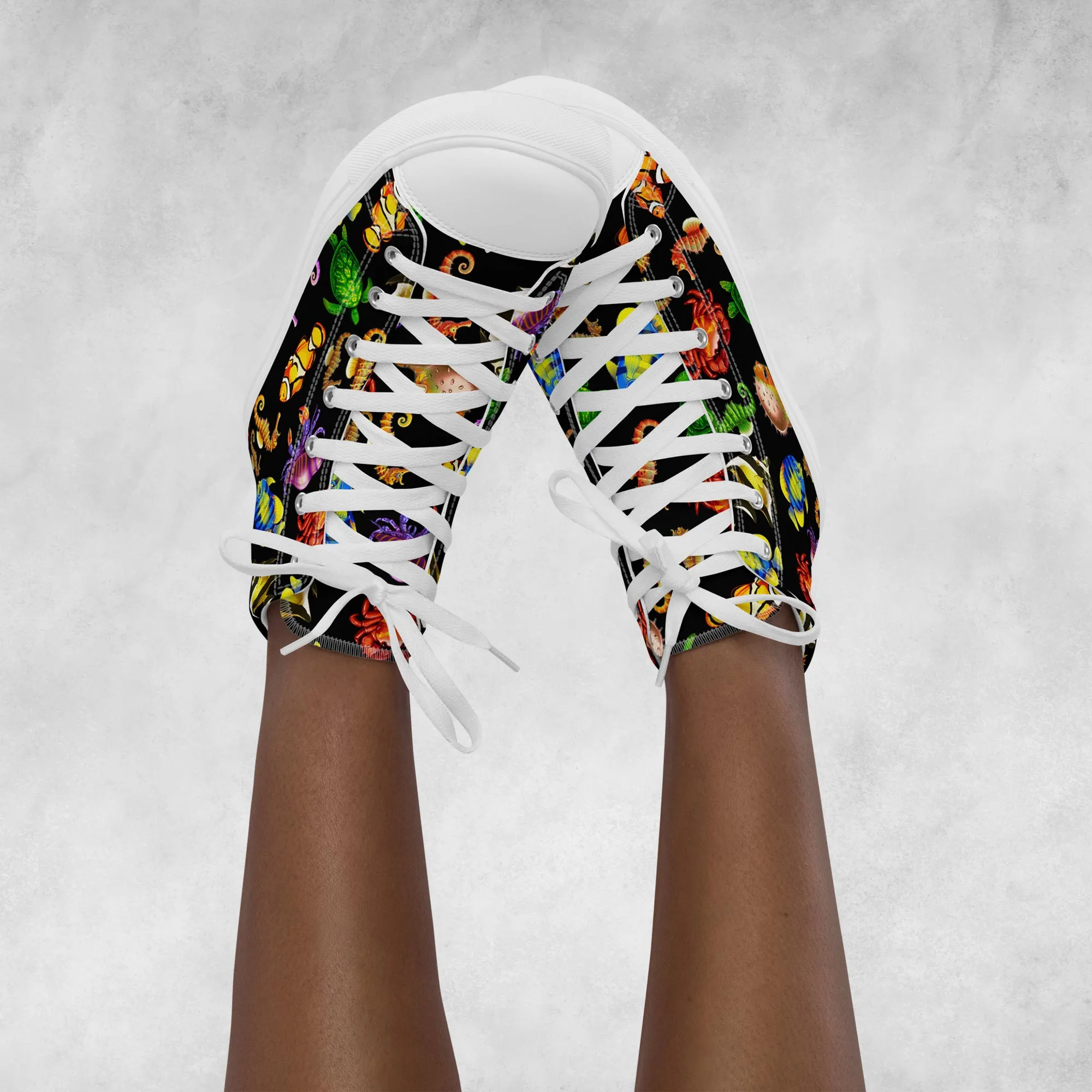 Rainbow Sea Black - Women's High Top Canvas Shoes
