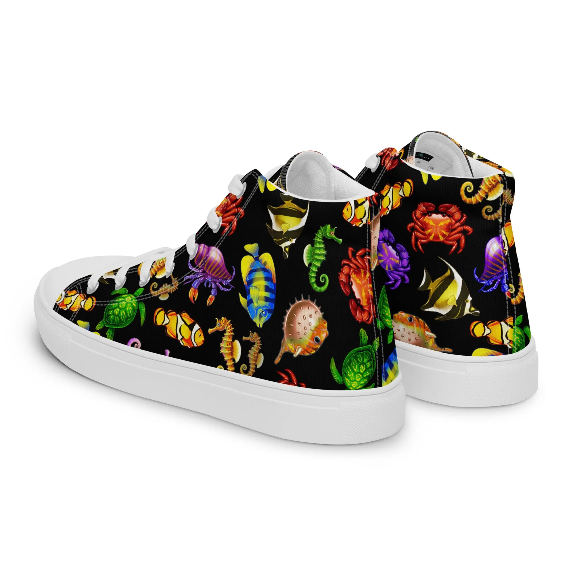Rainbow Sea Black - Women's High Top Canvas Shoes