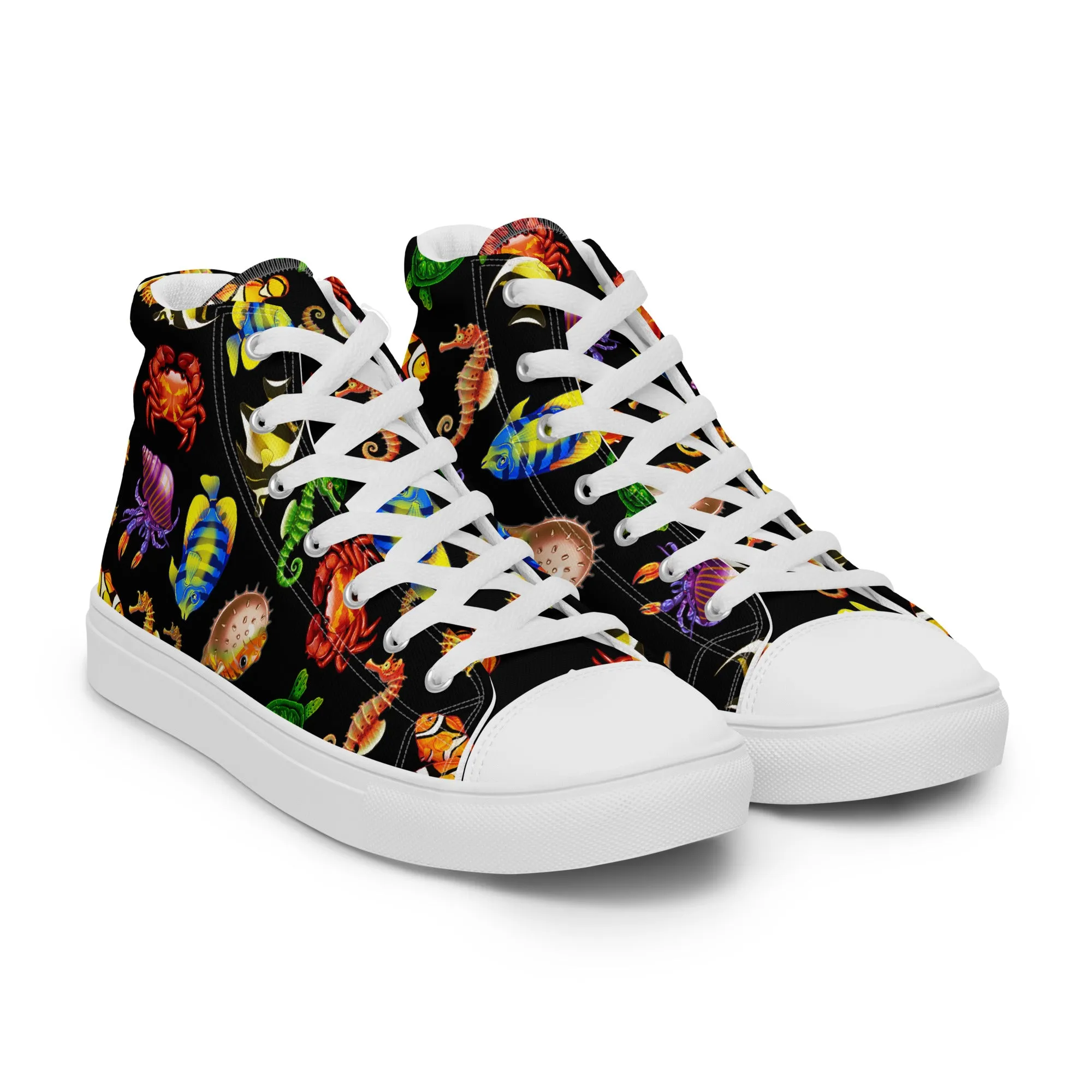 Rainbow Sea Black - Women's High Top Canvas Shoes