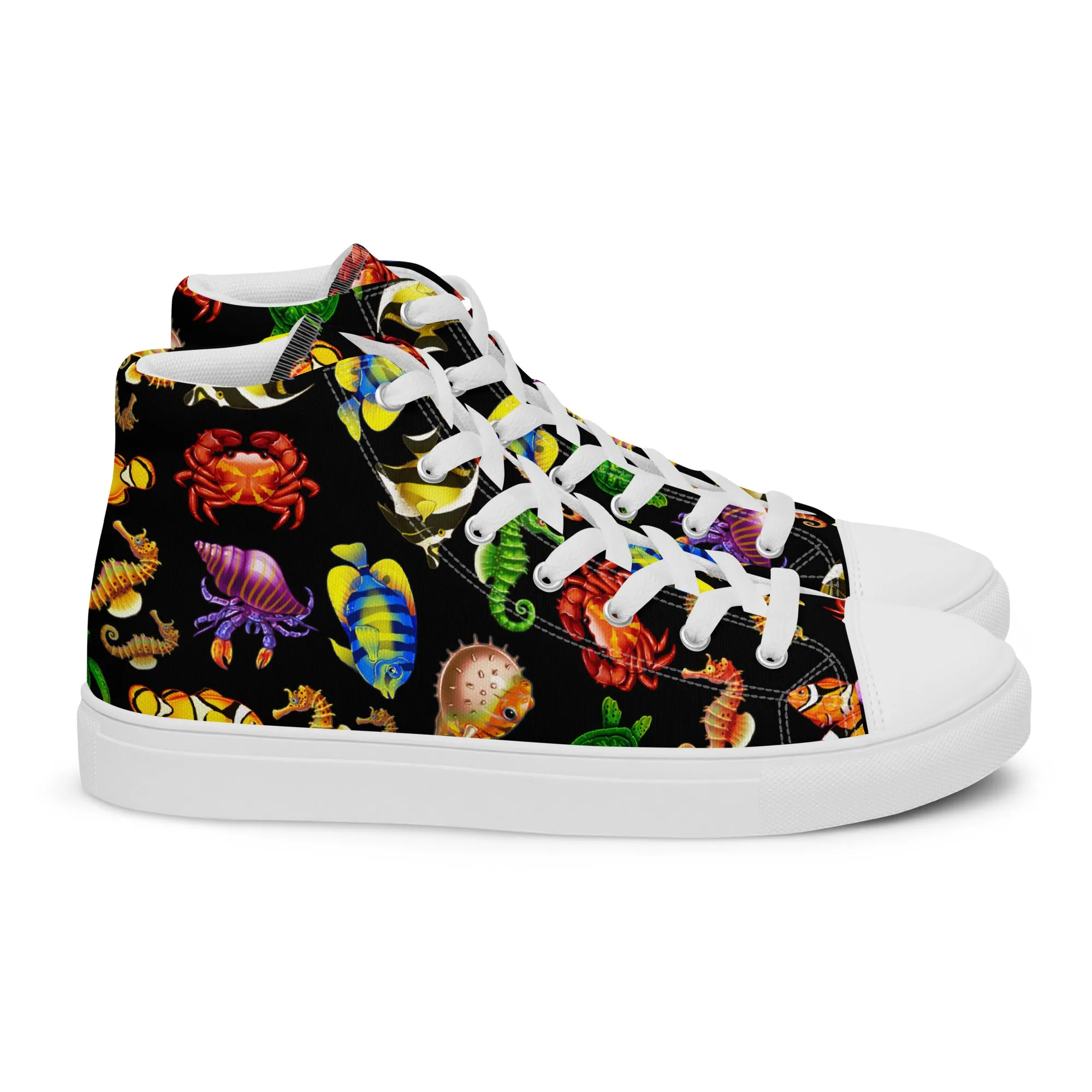 Rainbow Sea Black - Women's High Top Canvas Shoes