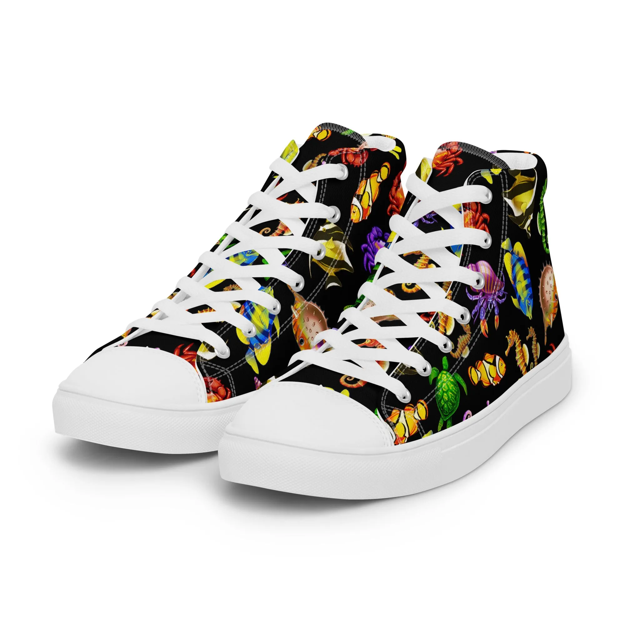 Rainbow Sea Black - Women's High Top Canvas Shoes