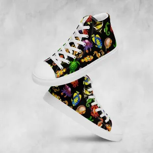 Rainbow Sea Black - Women's High Top Canvas Shoes