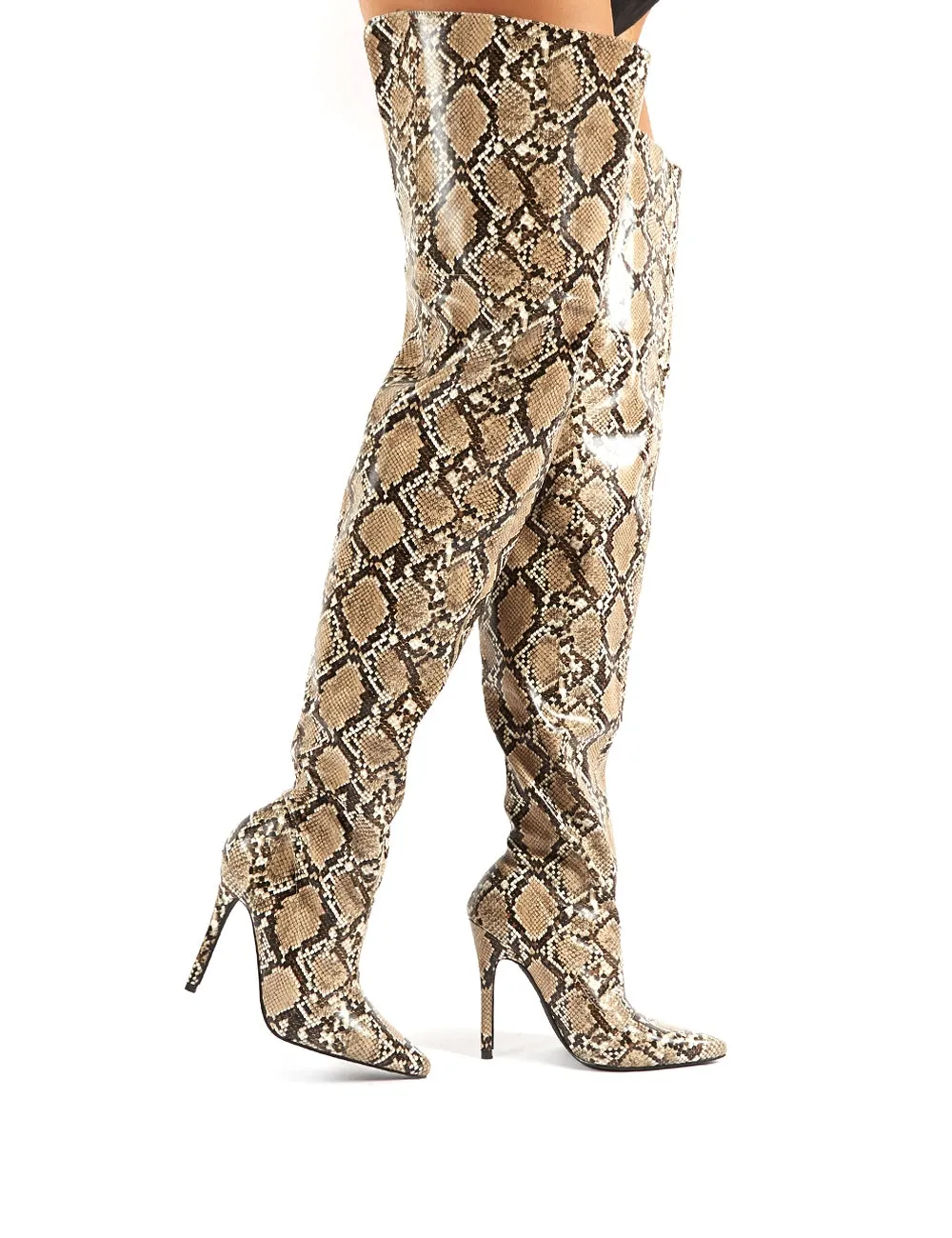 Rita Snakeskin Stiletto Heeled Over the Knee Boots