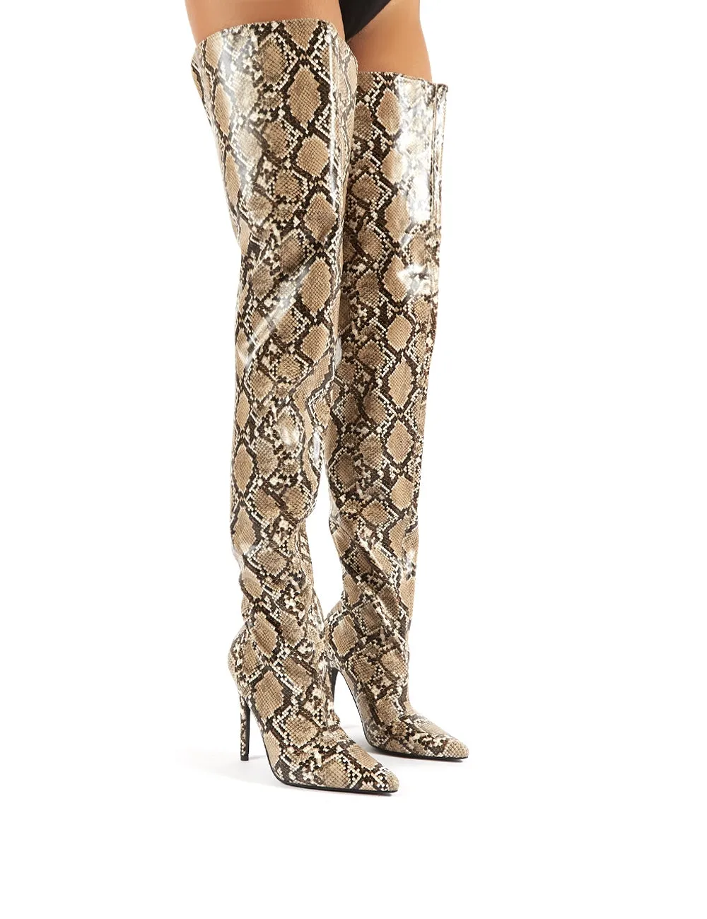 Rita Snakeskin Stiletto Heeled Over the Knee Boots