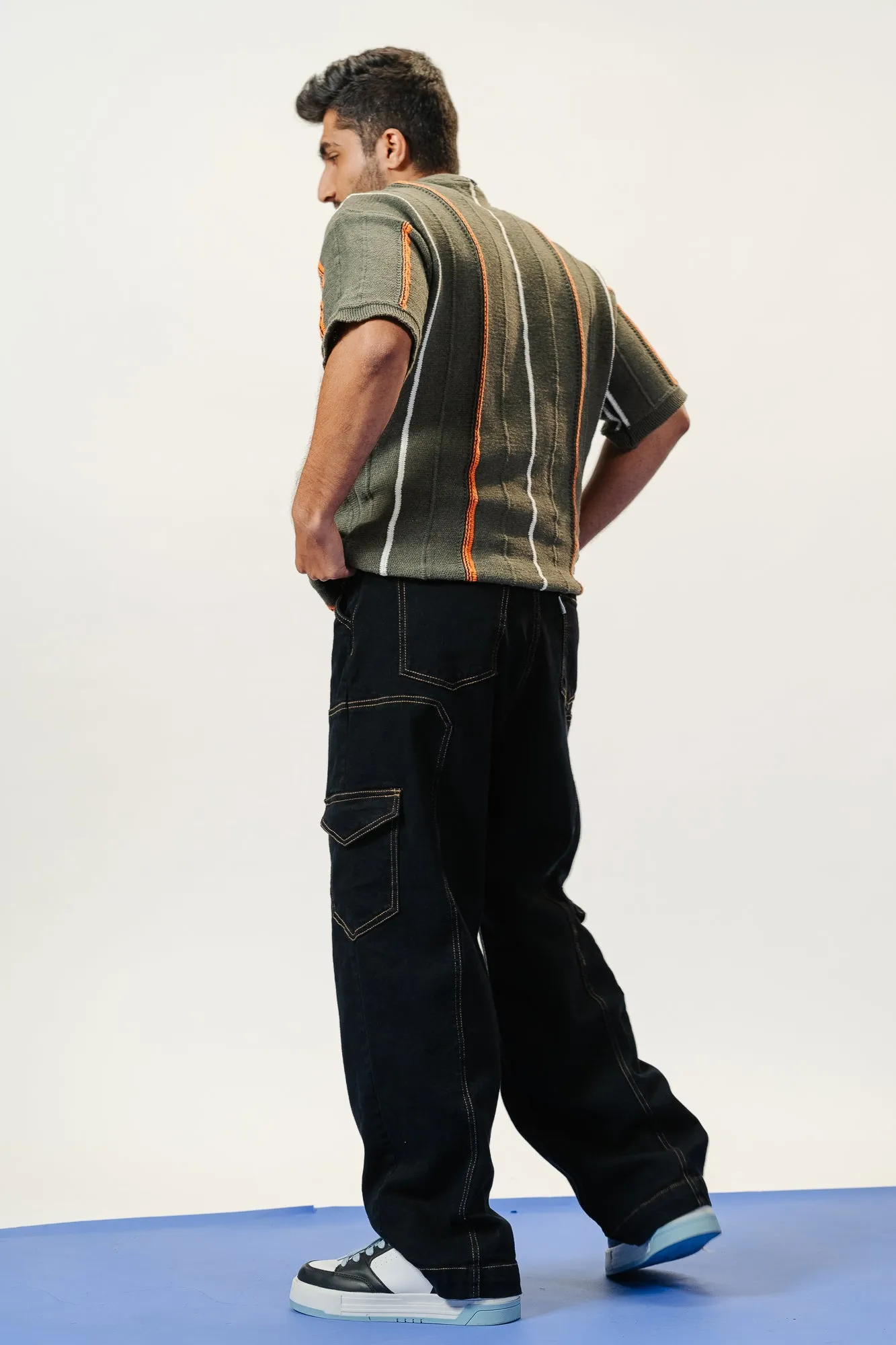 Seam Detailed Black Men's Stretch Cargo
