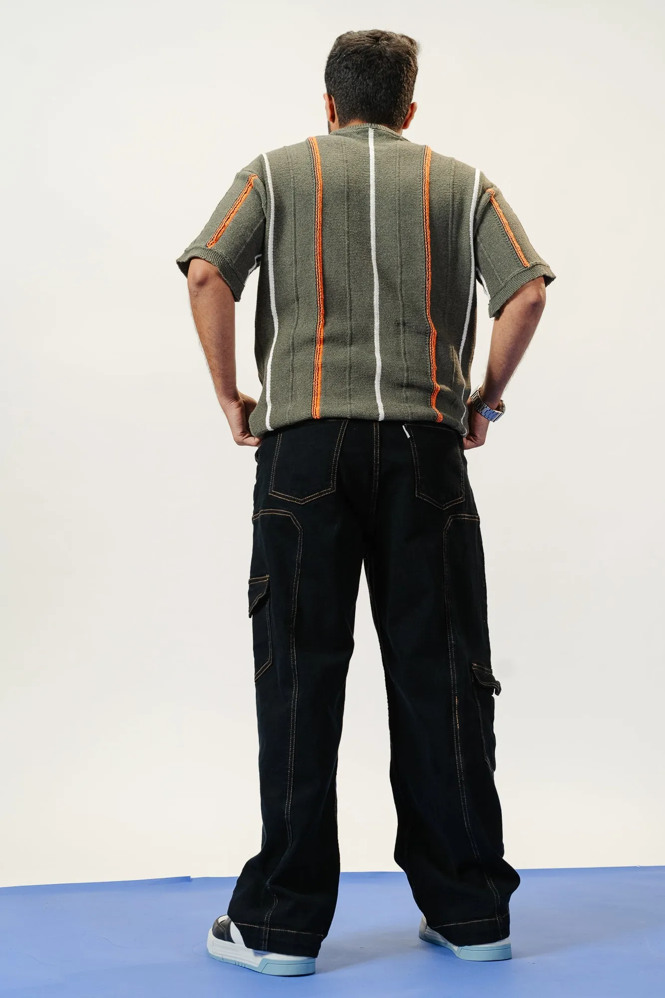 Seam Detailed Black Men's Stretch Cargo