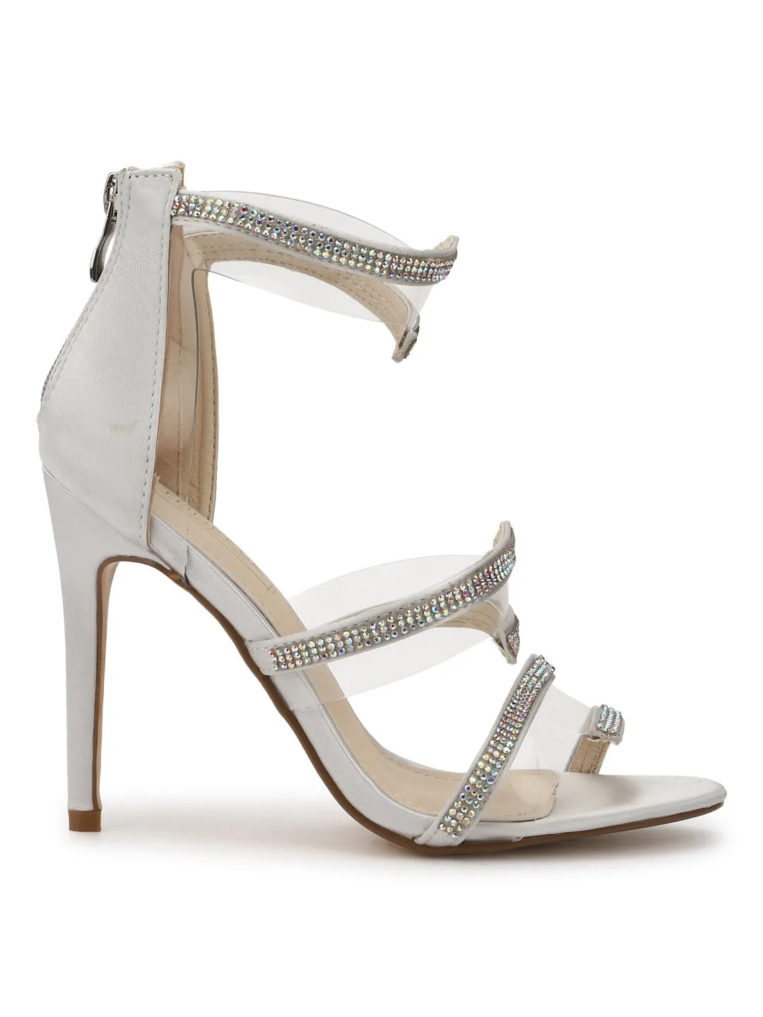 Silver Diamante Strapped Stilettos