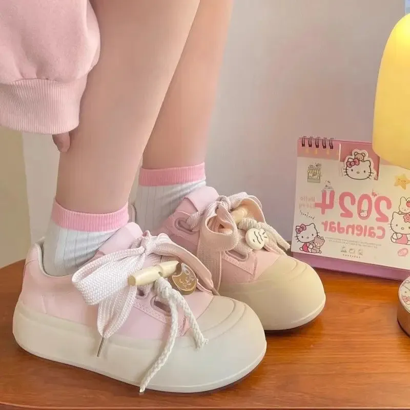 Sohiwoo Kawaii Pink Platform Sports Shoes Women's Sneakers Tennis Female Flats Casual Vulcanize Cute Spring Summer 2024 Korean Fashion