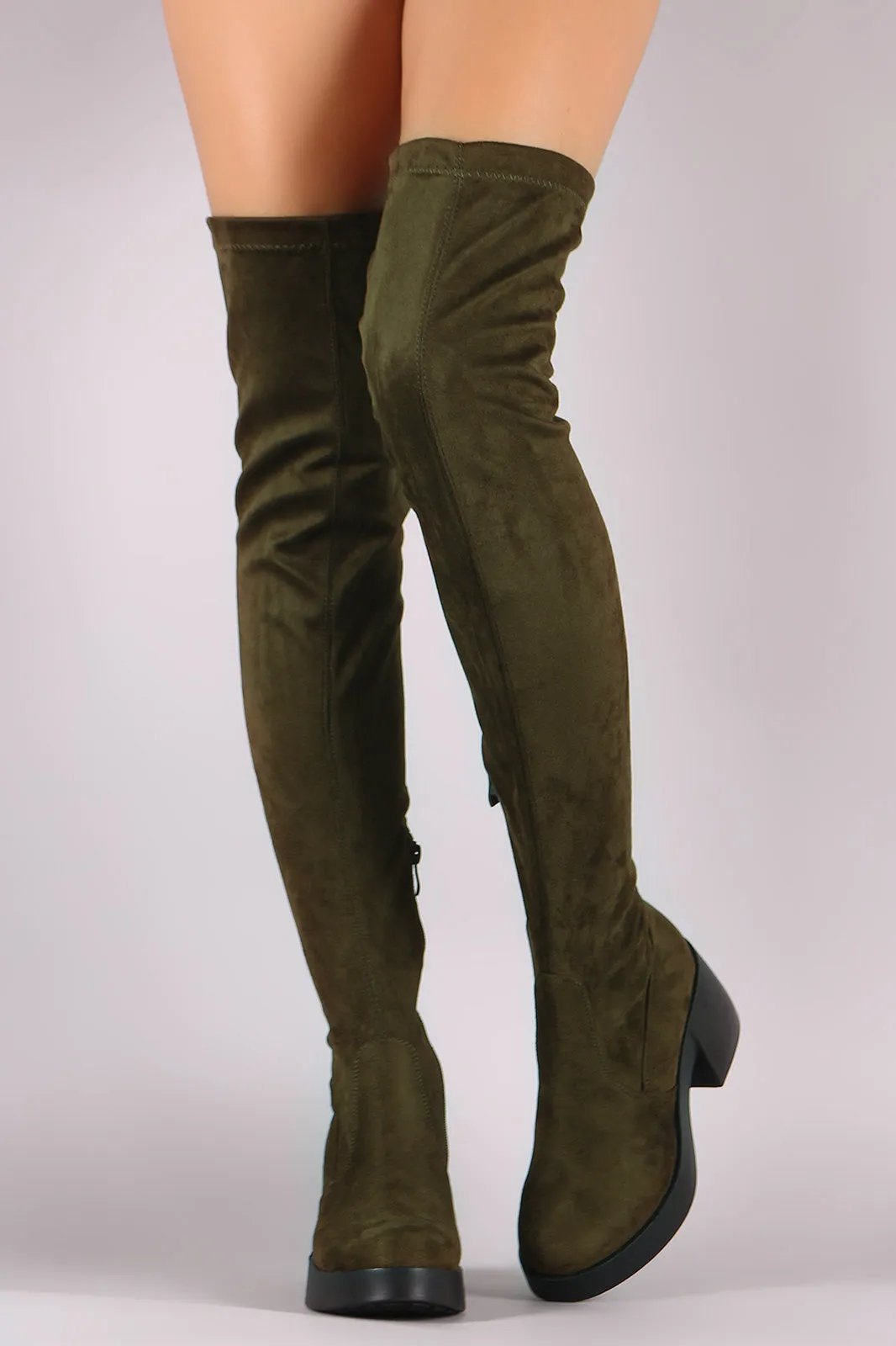 Stretch Suede Almond Toe Thigh High Boots