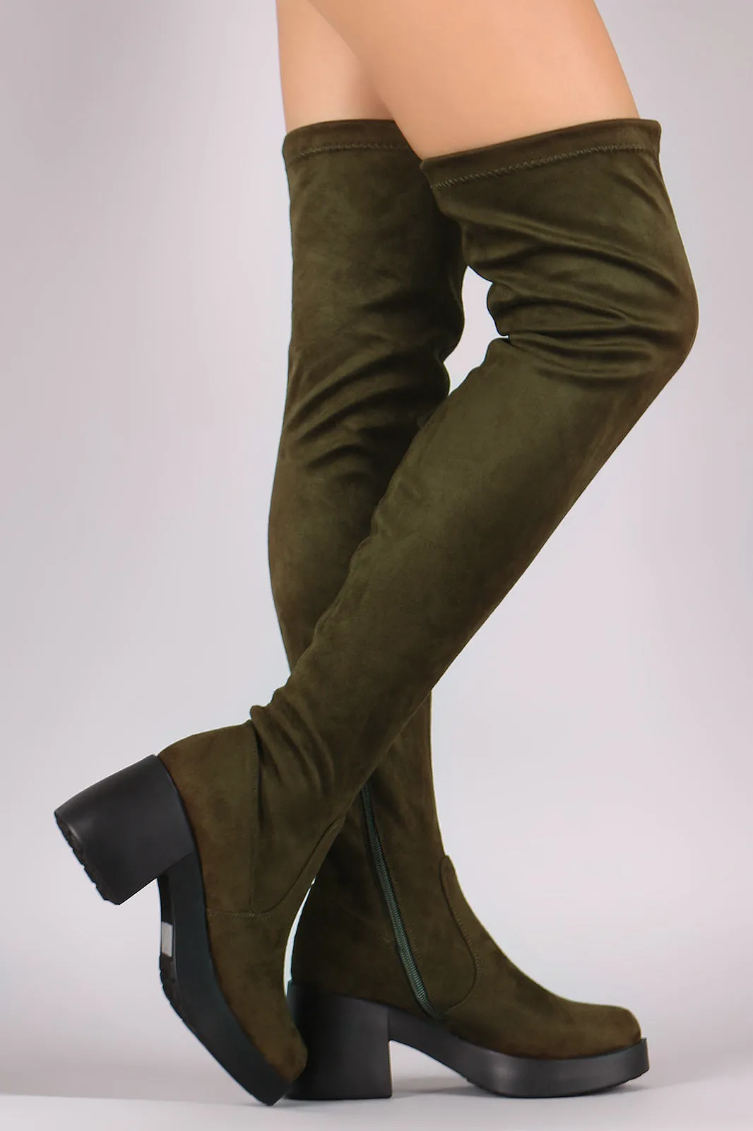 Stretch Suede Almond Toe Thigh High Boots