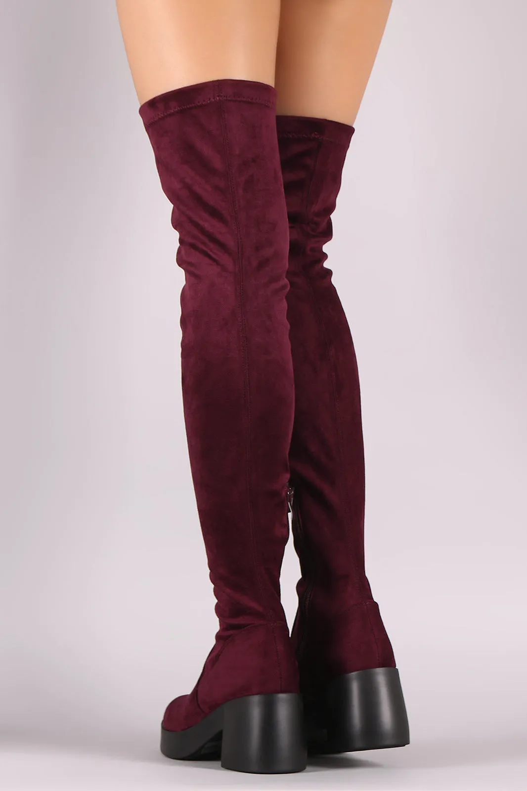 Stretch Suede Almond Toe Thigh High Boots