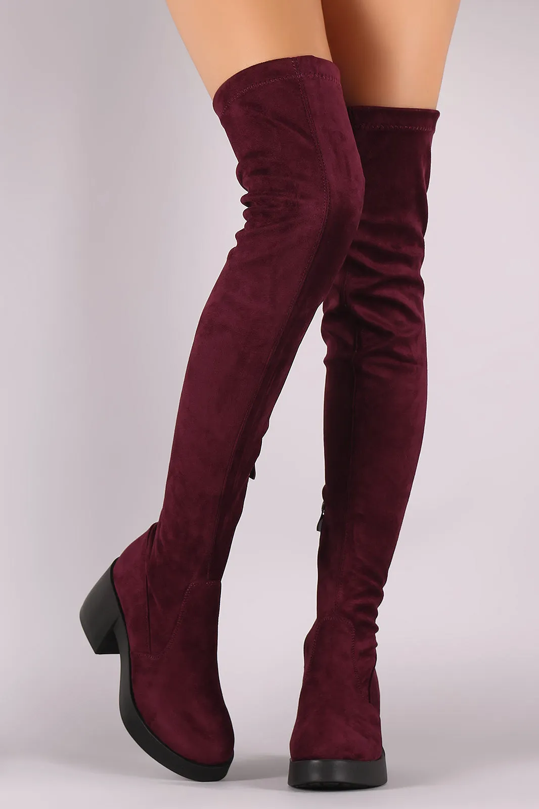 Stretch Suede Almond Toe Thigh High Boots