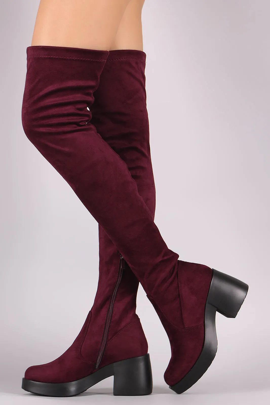 Stretch Suede Almond Toe Thigh High Boots