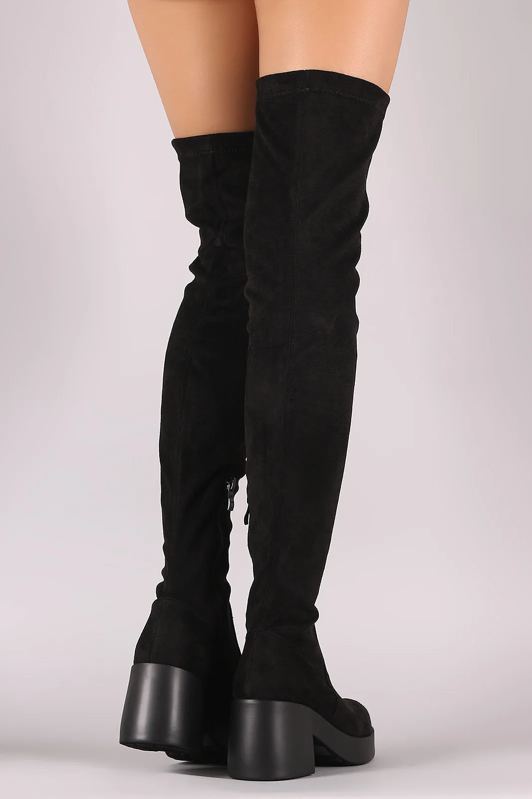 Stretch Suede Almond Toe Thigh High Boots