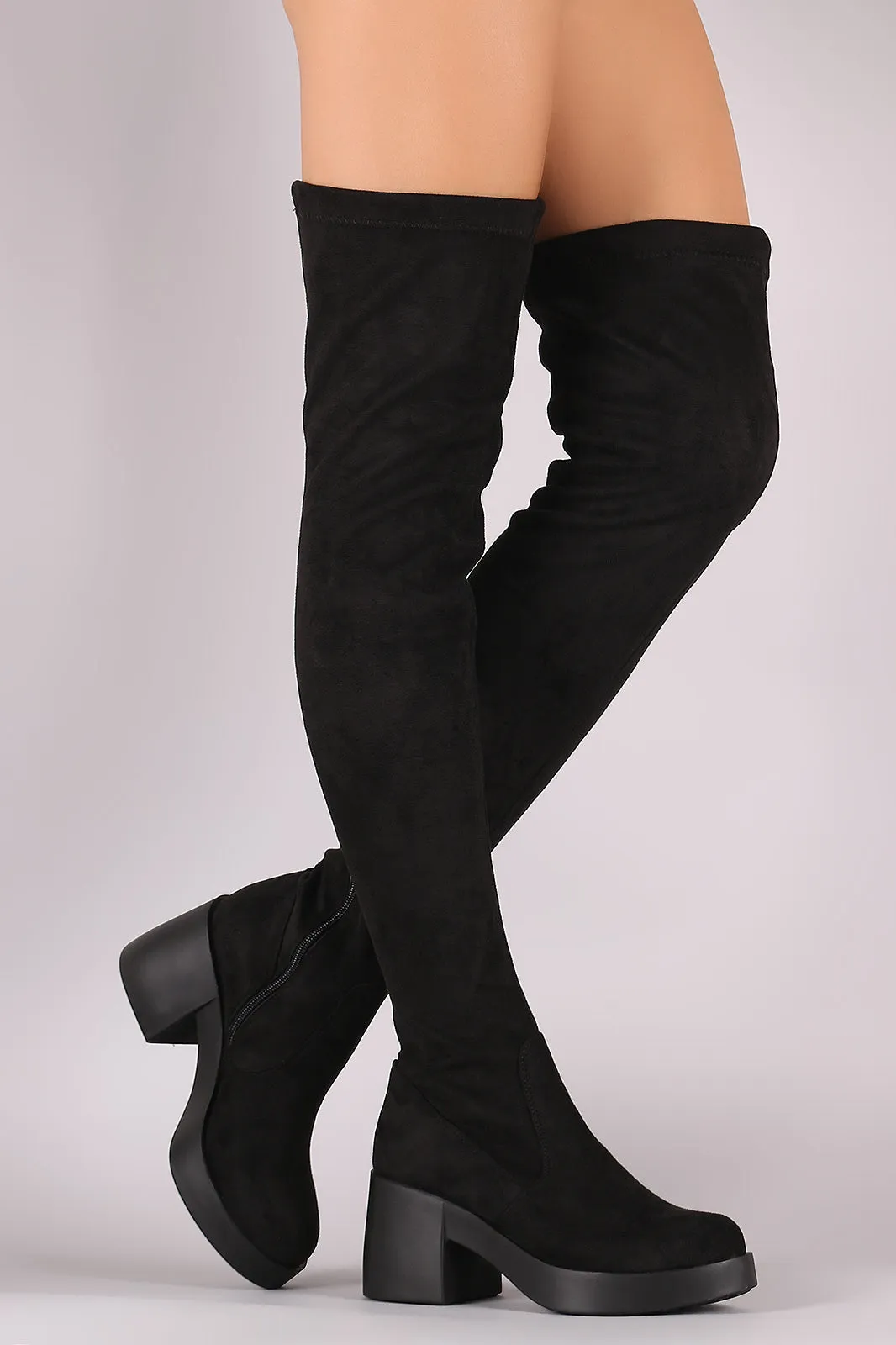 Stretch Suede Almond Toe Thigh High Boots