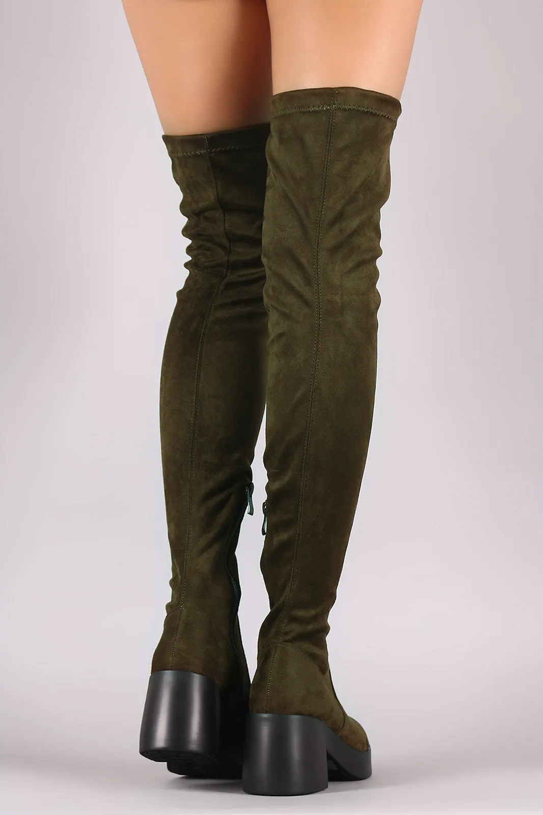 Stretch Suede Almond Toe Thigh High Boots