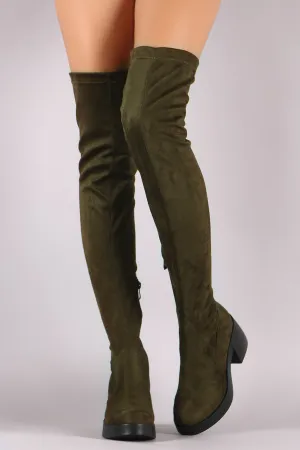 Stretch Suede Almond Toe Thigh High Boots