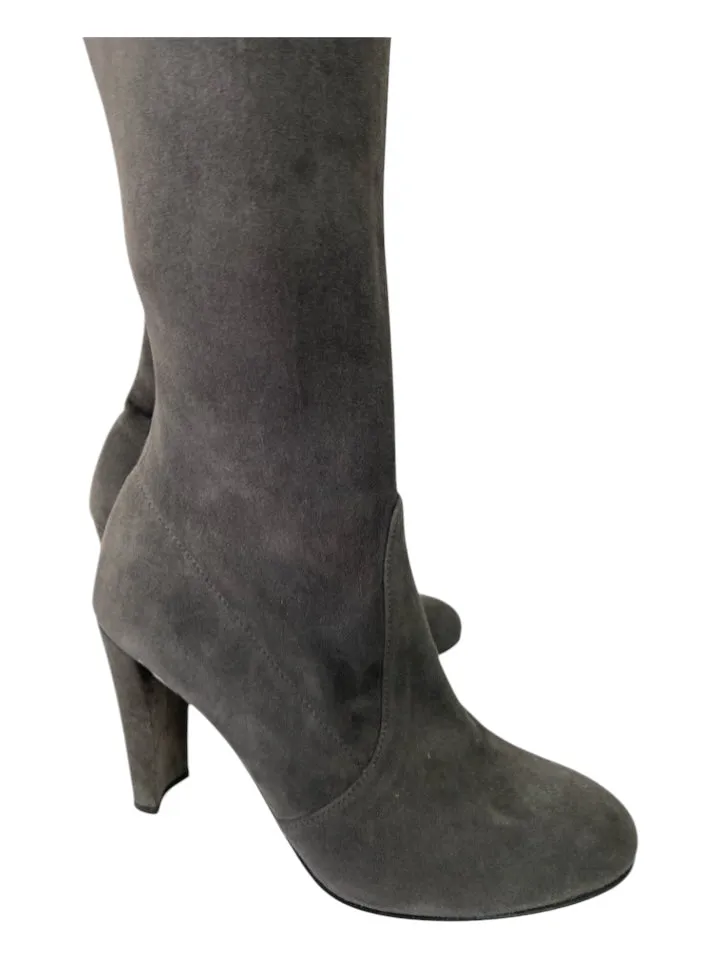 Stuart Weitzman Shoe Size 8 Gray Suede Thigh High Tie Almond Toe Boots