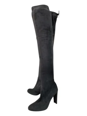 Stuart Weitzman Shoe Size 8 Gray Suede Thigh High Tie Almond Toe Boots
