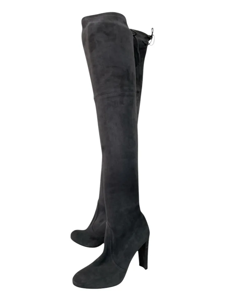 Stuart Weitzman Shoe Size 8 Gray Suede Thigh High Tie Almond Toe Boots