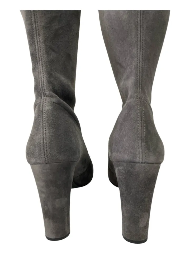 Stuart Weitzman Shoe Size 8 Gray Suede Thigh High Tie Almond Toe Boots
